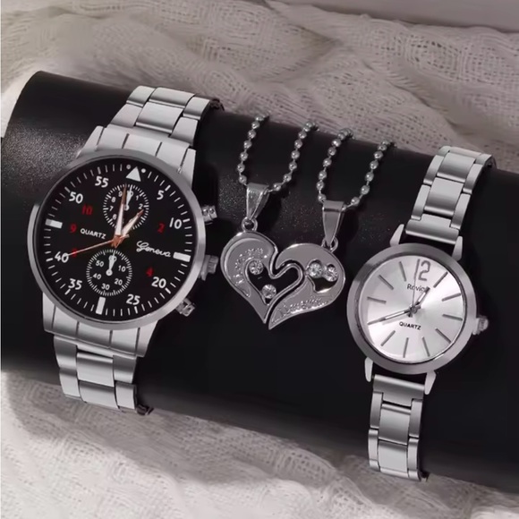 Geneva Silver and Black Men\'s Watch Set
